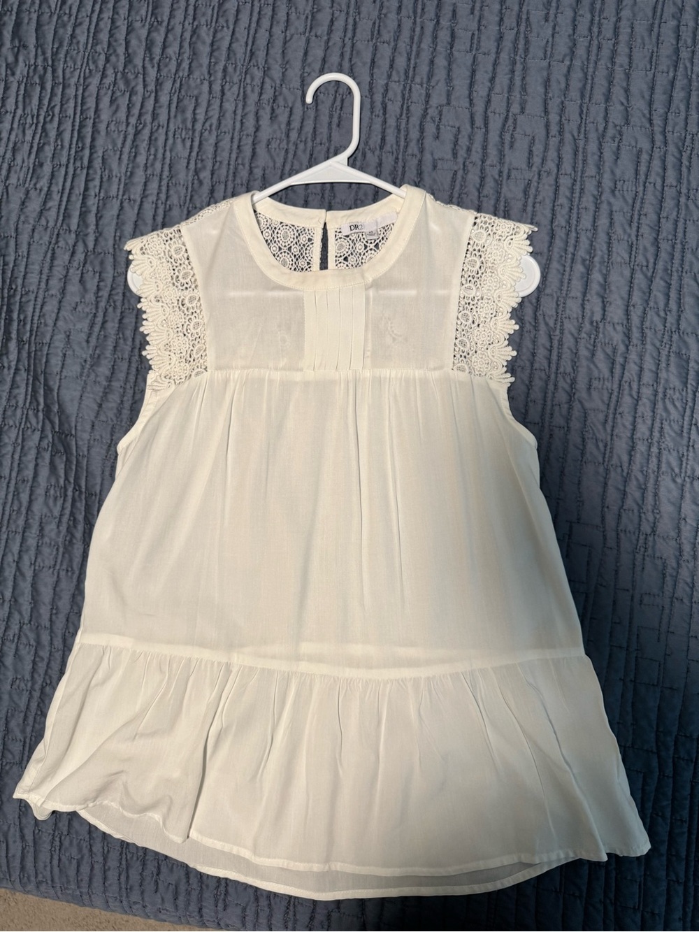 DR2 Cream Lace-Trim Sleeveless Ruffle-Hem Blouse